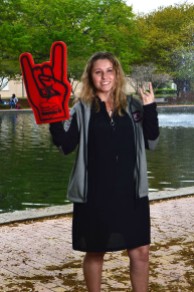 Team 2 wins the prize for the best prop with this photo of grad student Cat Carter and her foam finger.